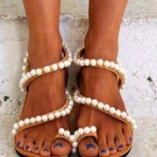Leather handmade sandals pearls